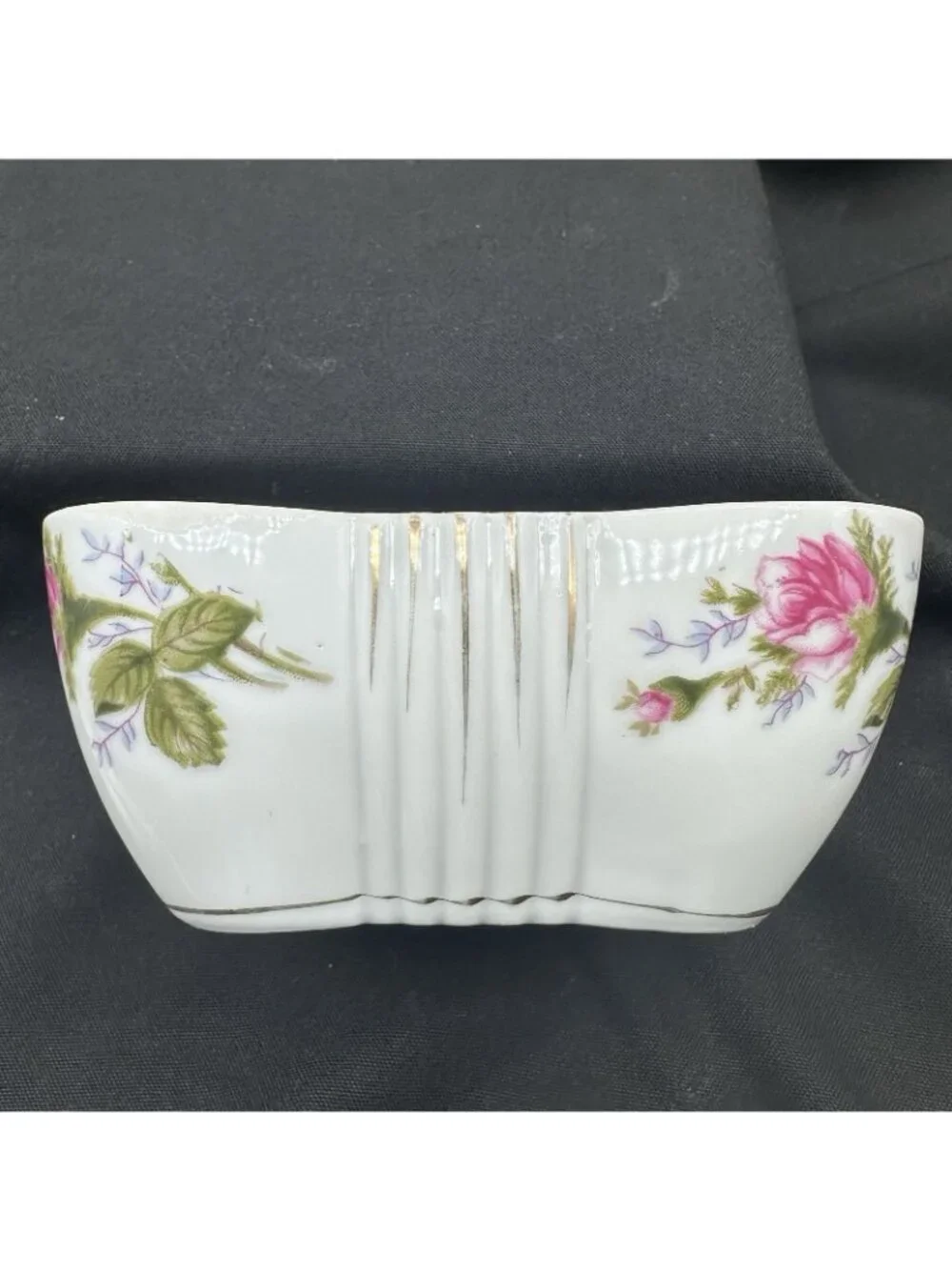 Vintage Japan Porcelain Trinket Box Pink Roses Gold Trim Footed Lidded Floral